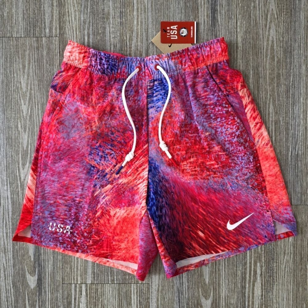 Nike Unlimited Team USA Gym Training Shorts S Ombre Red White Eagle FN1047-645